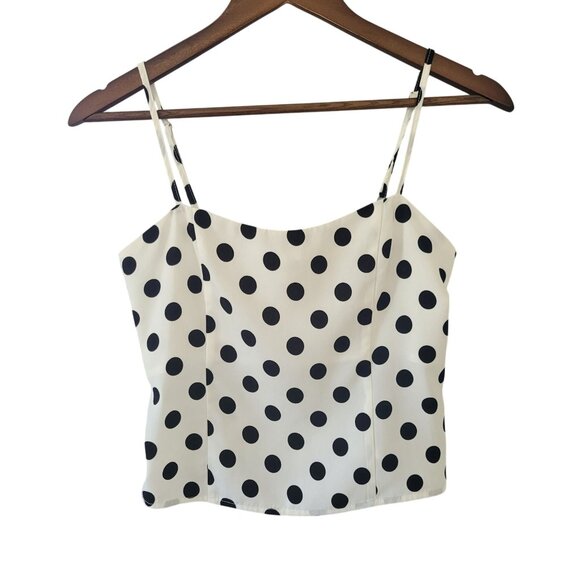 We're All Pretty Girls Tops - We're All Pretty Girls White & Black Polka Dot Spaghetti Strap Crop Top Size S